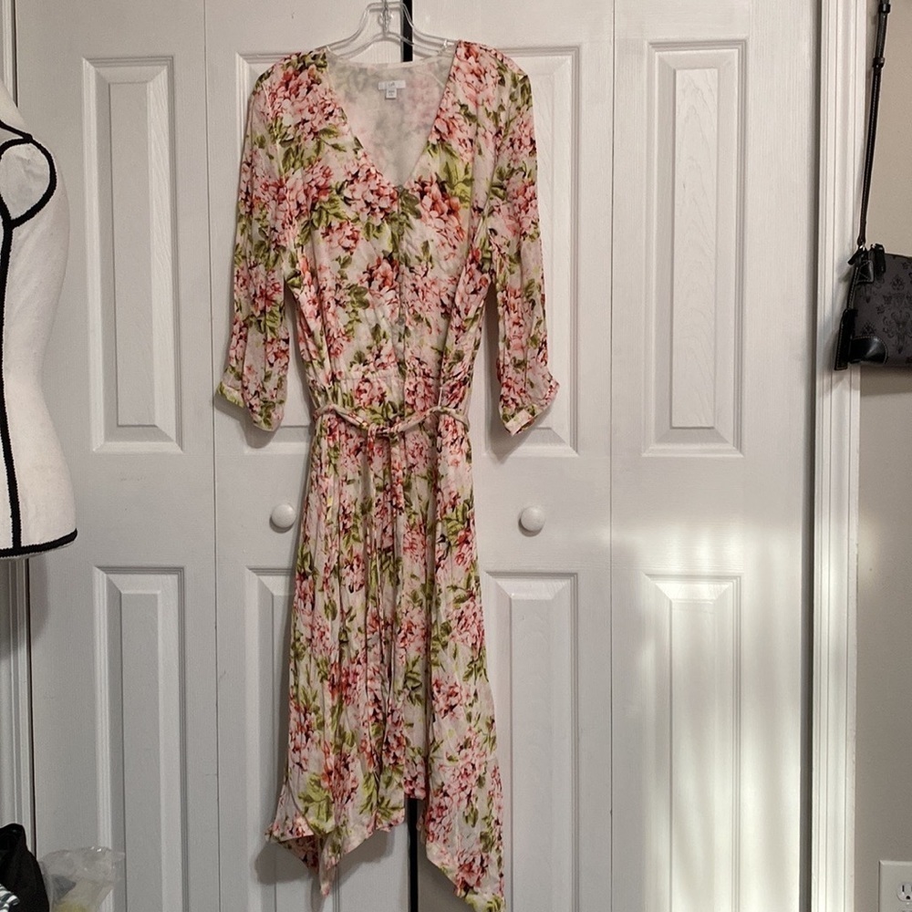 J. Jill Floral Wrap Dress - Pink and Green Size Large